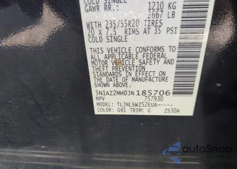 2018 Nissan Murano Platinum из США, поврежденный, VIN 5N1AZ2MH0JN185706